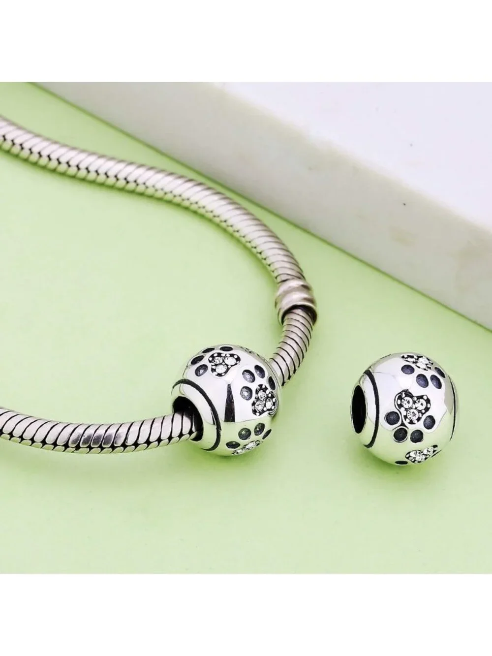 Sterling Silver Dog Paw Print Charms with Birthstone Crystal for Bracelets